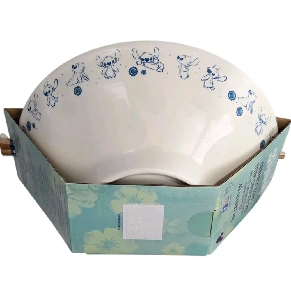 Disney Stitch Ceramic Ramen Noodle Bowl with Chopstick‎ Set of 3pc 30oz